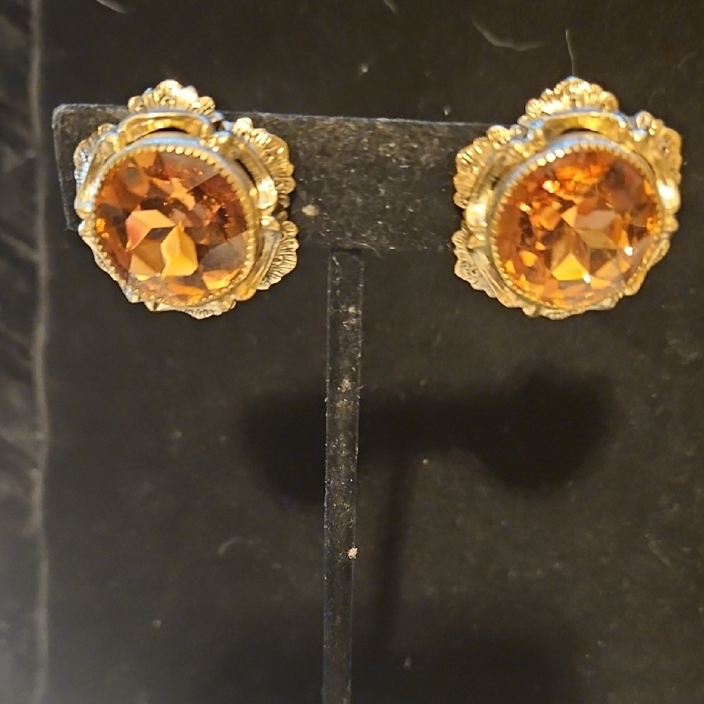 Whiting & Davis Gold and Orange Earrings and Ring Set - Picture 2 of 7